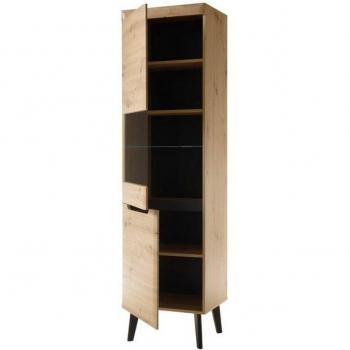 Skandinavische Wohnwand Ronson in Eiche & Schwarz – 4‑teiliges Set (290 × 197 cm)