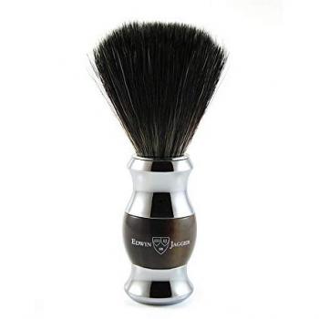 Blaireau imitation corne claire chromé, poils synthétiques noirs
