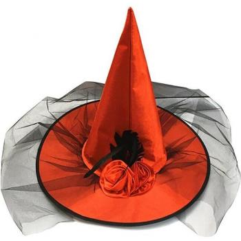 Disfraz de Bruja: Sombrero Encajado con Pluma