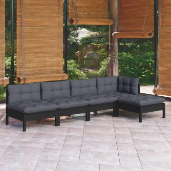 Ensemble de patio 5 pièces en bois de pin avec coussins