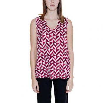 Red Geometric Viscose Sleeveless Top M
