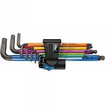 WERA 05022210001 Hex-Plus Color Coded Metric Long Shaft with Hold Function L-Key 9 Piece Set