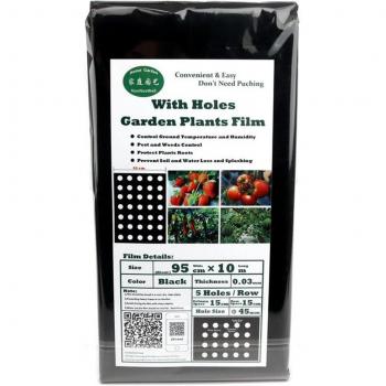 Paillis plastique perforé pour jardin, 95cm x 10m, 5 trous, 0.03mm