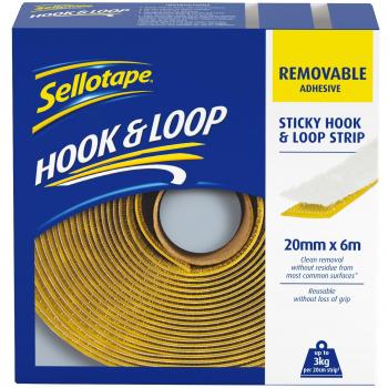 Sellotape Sticky Hook and Loop Strips Removable 20mm x 6m 4046380