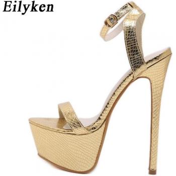 Goldfarbene Knöchelschnalle-Plattformschuhe – neue Stilettos zum Hochzeitsparty