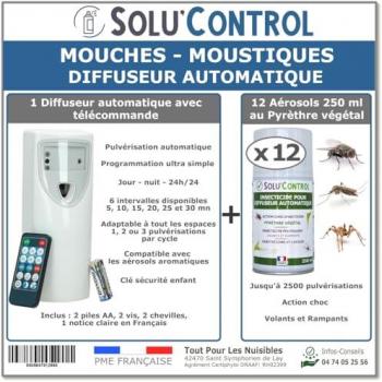 Système de Protection Insecte: Diffuseur Auto, Télécommande + 12 Aérosols 250 ml – Mouchard et Mosquito Stop