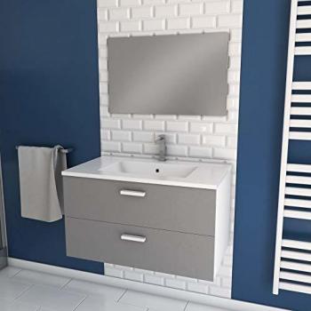 Mobili da bagno 80 cm con lavabo, specchio e cassetti grigi