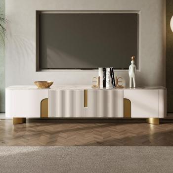 Modern Beige & Gold TV Stand with 4 Doors