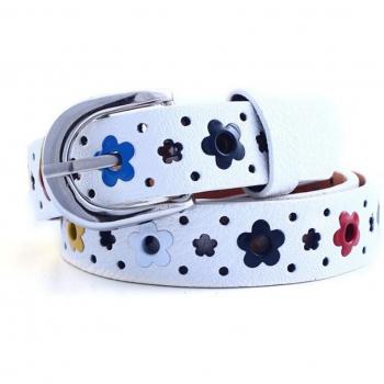 Hollow Flower Design Kids Belt with Silver Buckle