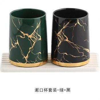 Ceramic Toothbrush Cup with Gilded Marble Design