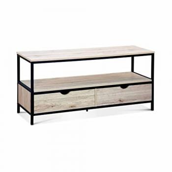 Metal and Wood Effect Industrial TV Stand, 2 Drawers, Loft Design, Black, 120x39x57 cm