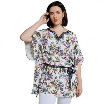 Plus Size Jungle Print Belted Tunic Blouse