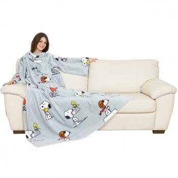 Kanguru Snoopy Coperta Pile con Maniche, Poliestere, Grigio, Singolo, 180x140 cm