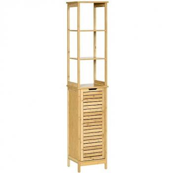Kleankin Bathroom Floor Cabinet Narrow Tallboy with 3 Shelves Natural