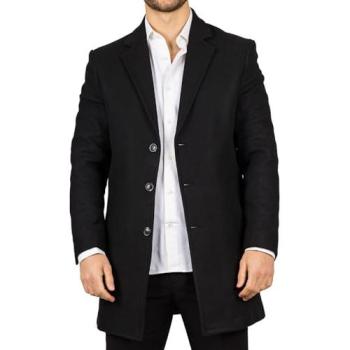 Infinity Leather 50R Men’s Wool‑Blend Notched Lapel Coat – Black