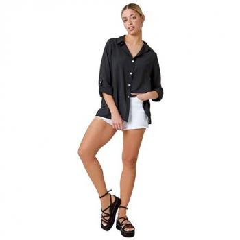 Dusk Womens Oversized Woven Button Up Shirt