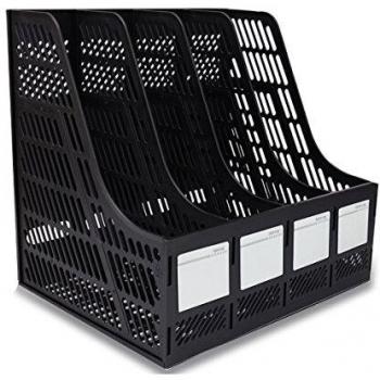 SAYEEC 4‑Section Storage Box for Documents, Magazines & Files (Black)