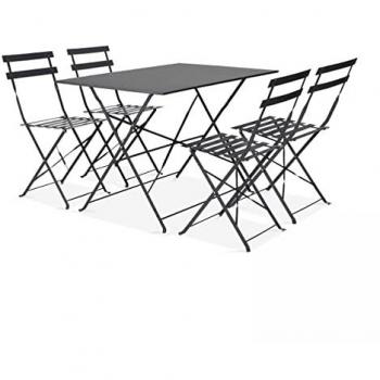 Grigio Garden Set Oviala: Tavolo + 4 Sedie Pieghevoli