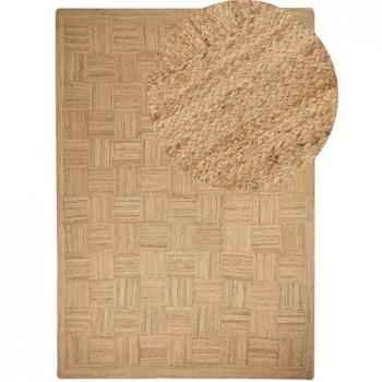 Tapis d’appoint beige à carrés, tissu jute tressée, 160 × 230 cm