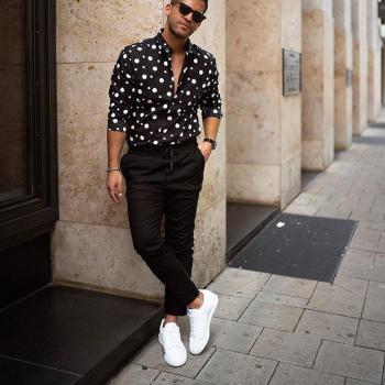 Camisa de hombre de manga larga con diseño polka dot