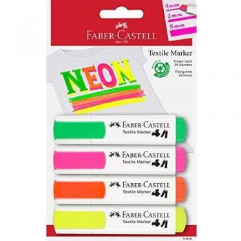 Faber-Castell Neonfarben Textilmarker, 4 Stück für kreative Projekte