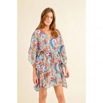 Robe légère à manches papillon, motif floral et laçada