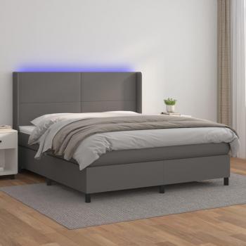 Boxspringbett mit Matratze & LED-Beleuchtung Grau 180x200 cm Kunstleder