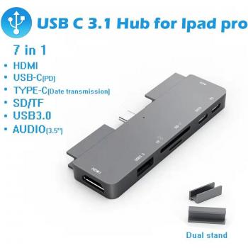 Hub USB Type-C 3.1 avec Chargeur PD, Lecteur de Cartes SD/TF, HDMI et Prise Écouteurs pour iPad Pro et MacBook Air