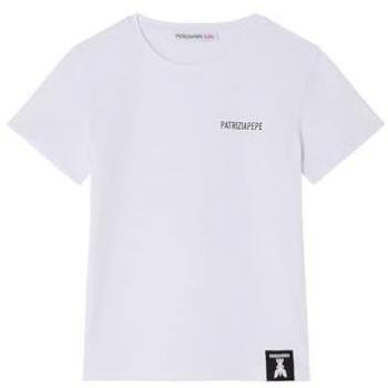 T-Shirt Patrizia Pepe Bambina Manica Corta in Cotone Bianco con Logo
