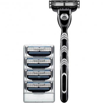 5-Piece Men's Shaving Razor Set in Black with Replaceable Blades