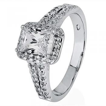 Silver Halo Split Shouldered Ring – Starbright Baguette-Cut CZ (R6160) 3A Size 58