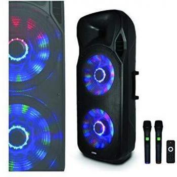Enceinte mobile 2 x 15 pouces 1000W Party Boxer 215LEDs + 2 micros sans fil