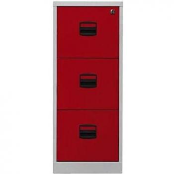 Bisley Home Hängeregistraturschrank PFA, 3 HR-Schubladen, Metall, Lichtgrau/Kardinalrot, 40 x 41,3 x 101,5 cm