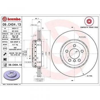 Disque de frein BREMBO 09C40413 à l'arrière, ventilé, hautement carbonisé, 1 pièce