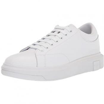 Armani Exchange, Sneakers, male, White, Size: 8 US White Leather Sneaker with Logo Detail