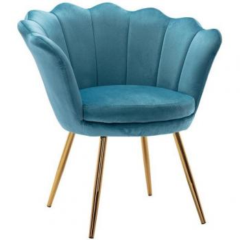 Sedia Salotto WAHSON Poltroncina Blu Velluto con Gambe Dorate