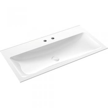 Lavabo invité Emco Asis 1000 mm fonte minérale blanc avec 2 trous robinetterie