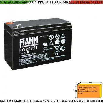 AGM VRLA Fiamm 20721 Batterie Ricaricabili 12V 7,2Ah Polarizzate