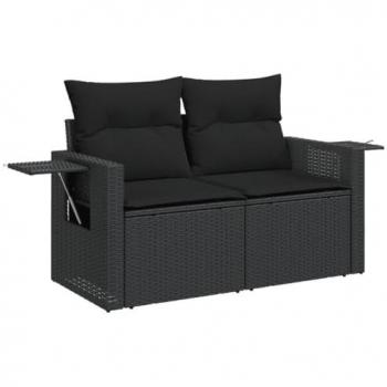 VidaXL Gartensofa mit Kissen 2-Sitzer Schwarz Poly Rattan