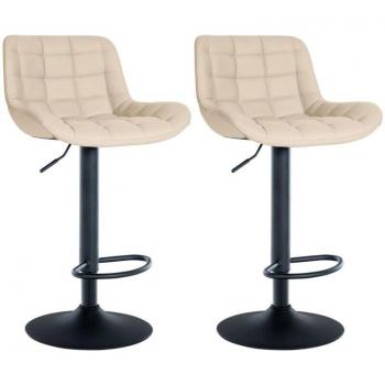 Assises de bar 2 unités, couleur noire, cadre métallique, revêtement PVC crème, surpiqués