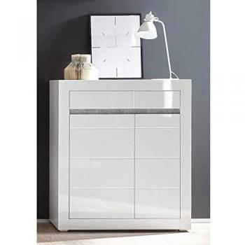 Hochglanz Highboard COGO-61 in Weiß mit Griffmulden in Betonoptik BxHxT: 100x112x35cm
