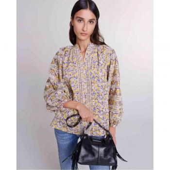 Maje “Sunlit Garden” Embroidered Top – Yellow, Medium Fit