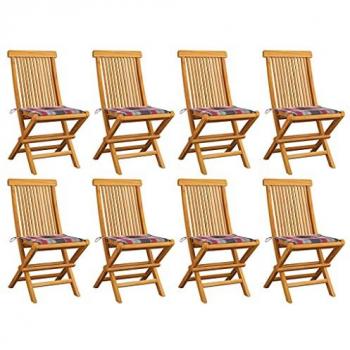 Conjunto de 8 Cadeiras de Jardim com Almofadões Xadrez Vermelho