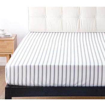 Bedsure Microfiber Bedding – Soft Grey Striped Single Bed Fitted Sheet