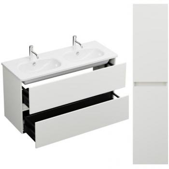 Meuble double vasque 120 cm blanc mat Joline avec colonne intégrée