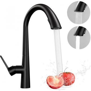 Rubinetto Lavello da cucina 360°, doccetta est., G3/8, 2 tipi spray – nero