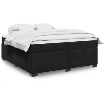 Box Spring Bed with Mattress in Black, Size 180x200 cm, Velvet Finish