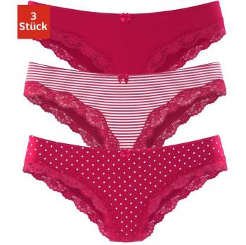 LASCANA Brasilslip Set, 3 Stück, Baumwolle mit zarter Spitze