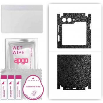 Funda adhesiva de vinilo para Samsung Galaxy Z Flip5 Retro, patrón cuero negro