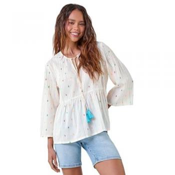 Whispering Petals: Small Cotton Smock Top with Embroidery – UK 16